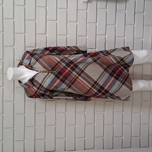 R & K Soft Plaid 3/4 Sleeve Gold  Zip Front Dress. Size Small NWOT